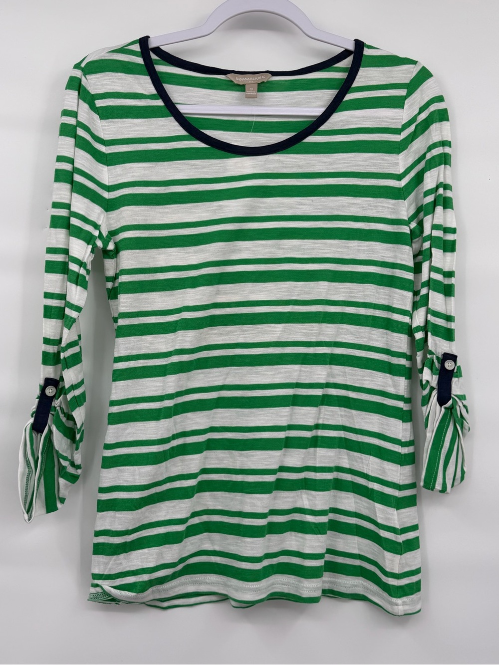 Banana republic factory nwt cotton modal green navy white striped long sleeve